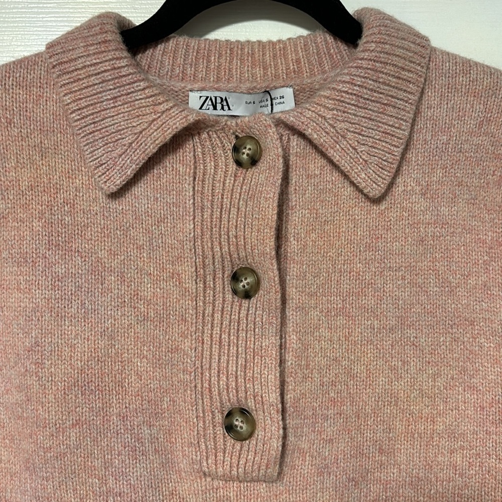 Zara Soft Pink Knit Polo Sweater with Buttons - Picture 5 of 8